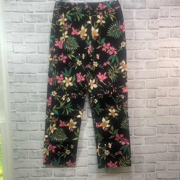 Rafaella Tropical Floral Black Pants 8 - Picture 2 of 8